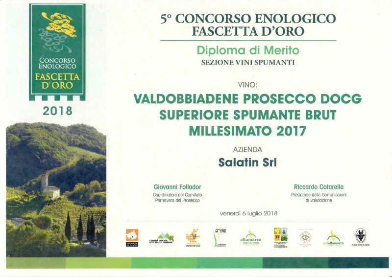 Fascetta d’Oro 2018 - DOCG Valdobbiadene Prosecco Superiore Brut Millesimato 2017 - Diploma di Merito