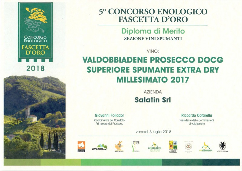 Fascetta d’Oro 2018 - DOCG Conegliano Valdobbiadene Prosecco Superiore Extra Dry Millesimato 2017 - Diploma di Merito