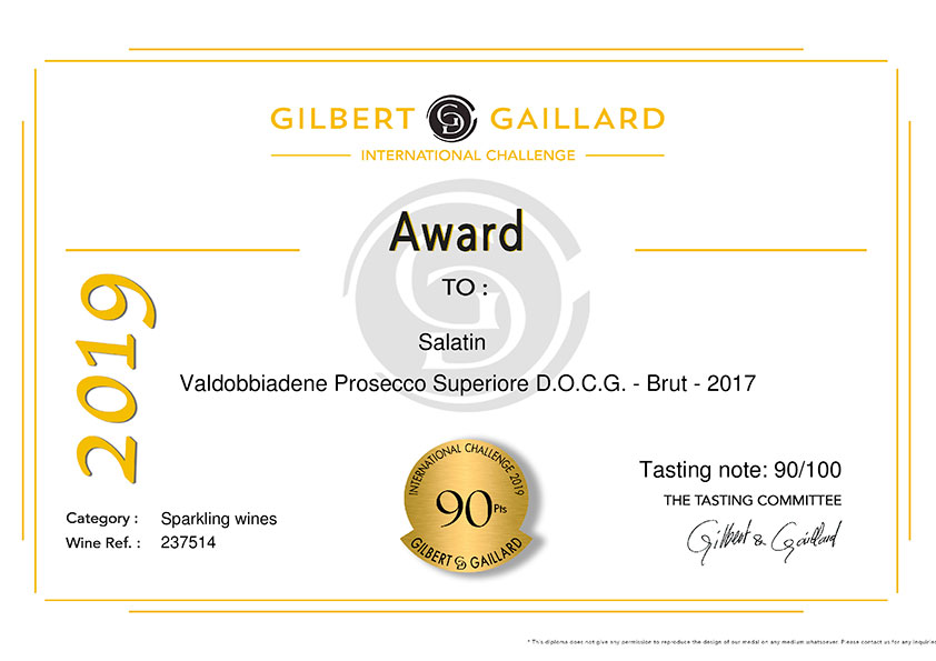Gilbert & Gaillard 2019 - DOCG Valdobbiadene Prosecco Superiore Brut Millesimato 2017 - 90 Points Gold Award