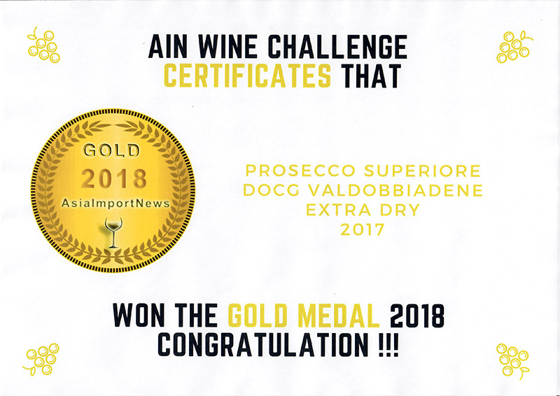 Asian Import News Wine Challenge 2018 - DOCG Valdobbiadene Prosecco Superiore Extra Dry Millesimato 2017 - Gold medal