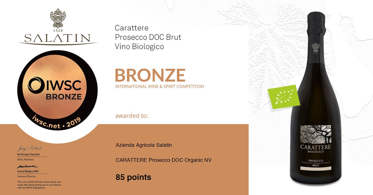 IWSC 2019 - CARATTERE Prosecco DOC Brut Organic - 85 Points