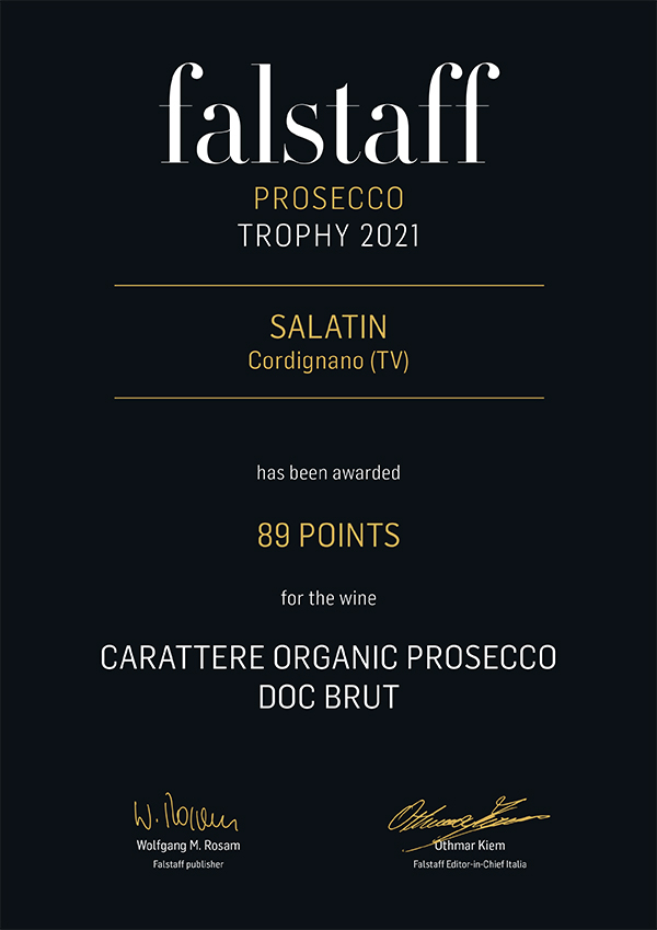 Falstaff Prosecco Trophy 2021 - CARATTERE Organic Prosecco DOC Brut - 89 Punti