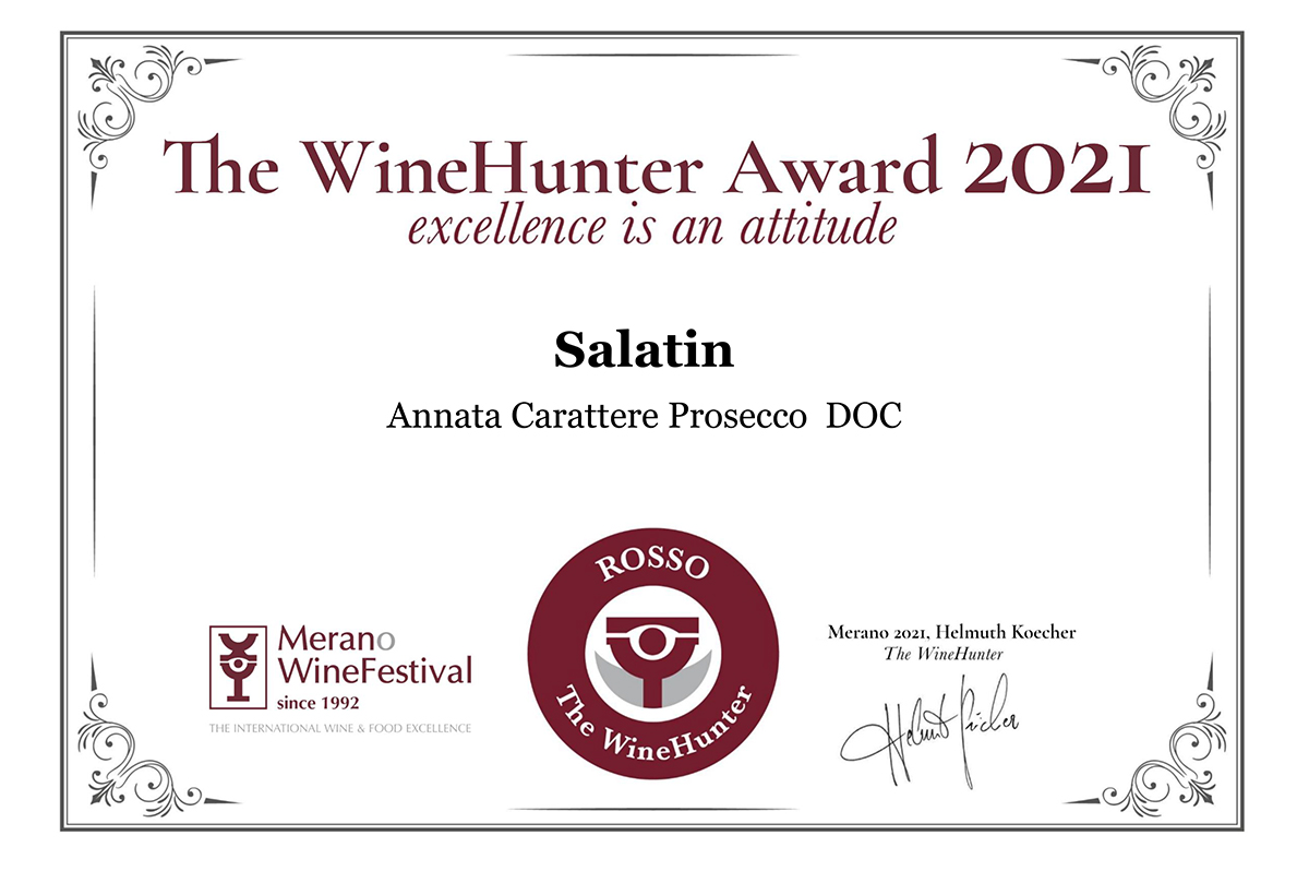 The WineHunter Award 2021 - Annata CARATTERE Prosecco DOC - 90/92 Punti